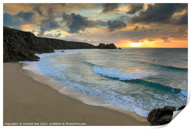 Towards the rising sun (Porthcurno) Print by Andrew Ray
