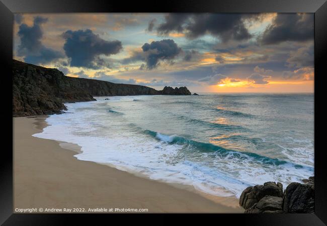 Sunrise from the coast path (Porthcurno) Framed Print by Andrew Ray