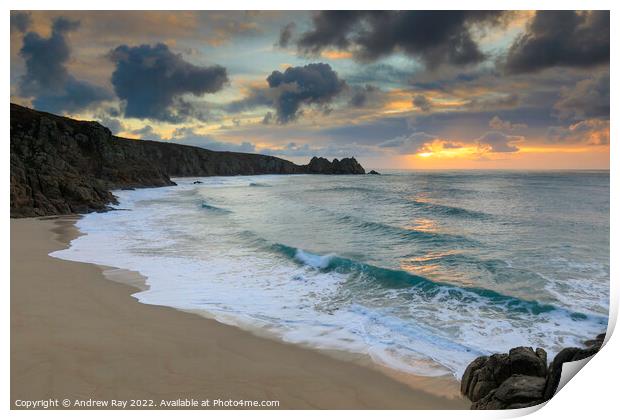 Sunrise from the coast path (Porthcurno) Print by Andrew Ray