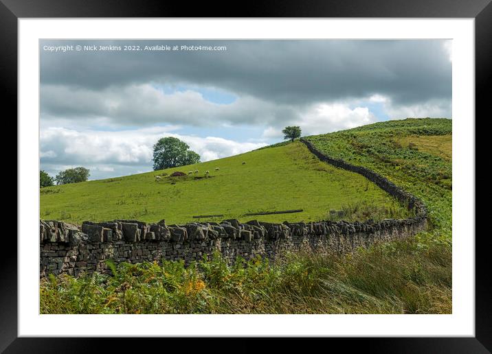 Drystone Wall separating a meadow from the bracken hillside Brecon Beacons Framed Mounted Print by Nick Jenkins