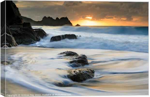 Winter morning at Porthcurno Canvas Print by Andrew Ray