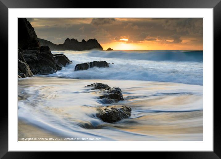 Winter morning at Porthcurno Framed Mounted Print by Andrew Ray