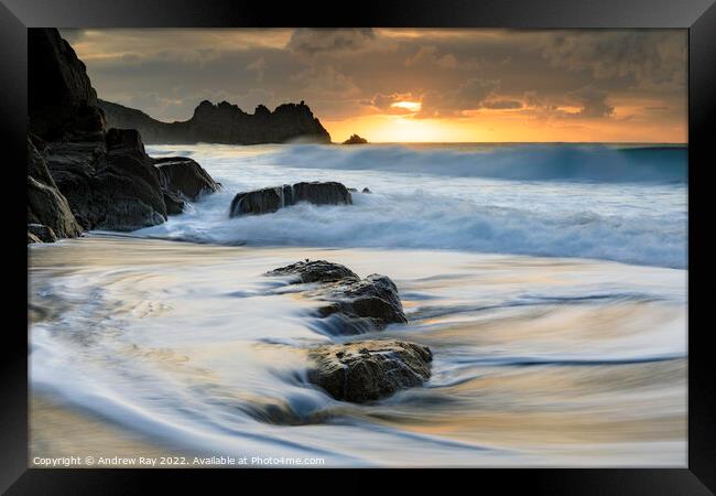 Winter morning at Porthcurno Framed Print by Andrew Ray