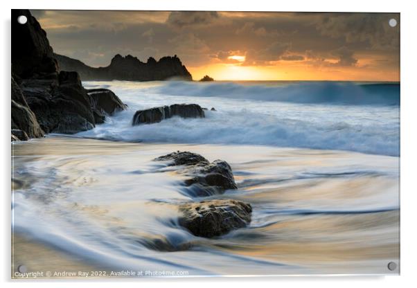 Winter morning at Porthcurno Acrylic by Andrew Ray
