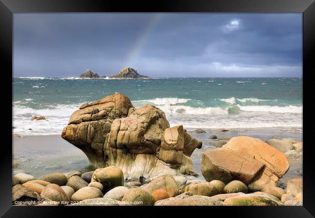 Rainbow over The Brisons  Framed Print by Andrew Ray