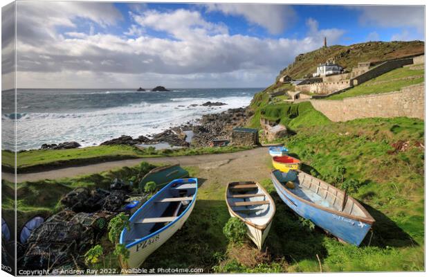 Boats at Cape Cornwall  Canvas Print by Andrew Ray
