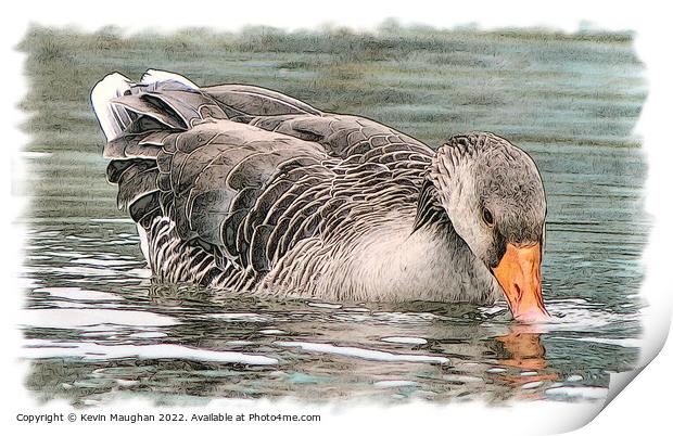Duck On The Water 2 (Digital Art Sketch) Print by Kevin Maughan