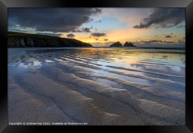 Sand pattern at sunset (Holywell)  Framed Print by Andrew Ray