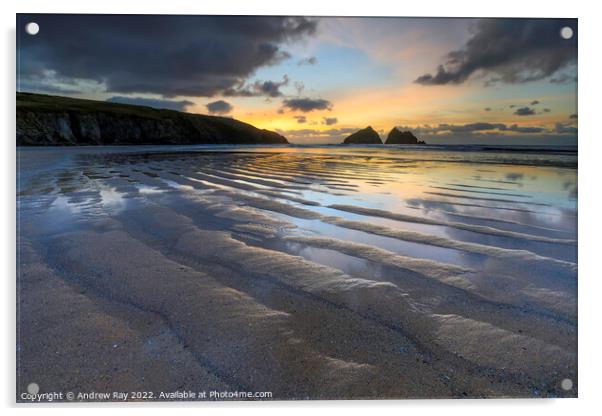 Sand pattern at sunset (Holywell)  Acrylic by Andrew Ray