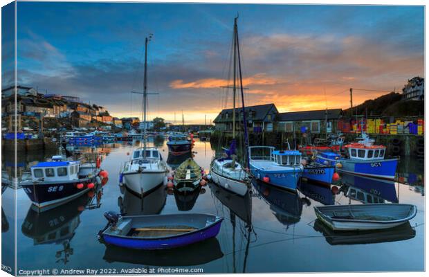 Mevagissey Harbour at sunrise Canvas Print by Andrew Ray