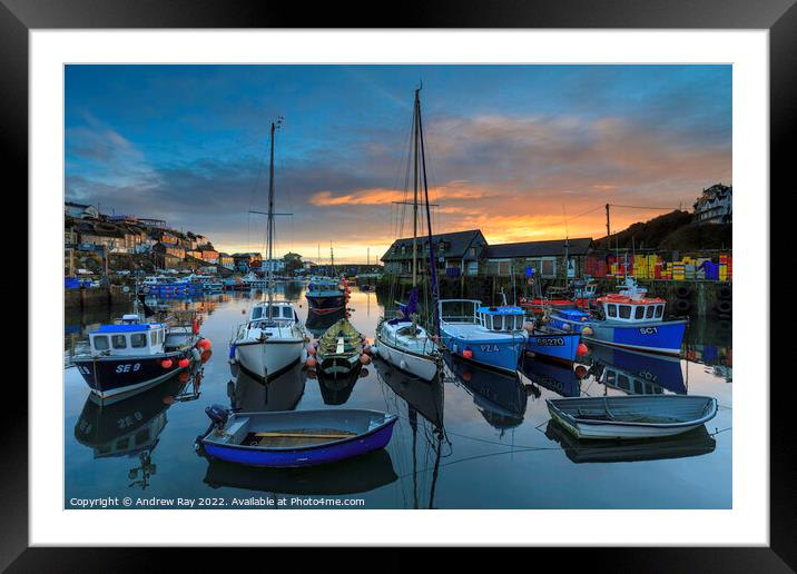 Mevagissey Harbour at sunrise Framed Mounted Print by Andrew Ray