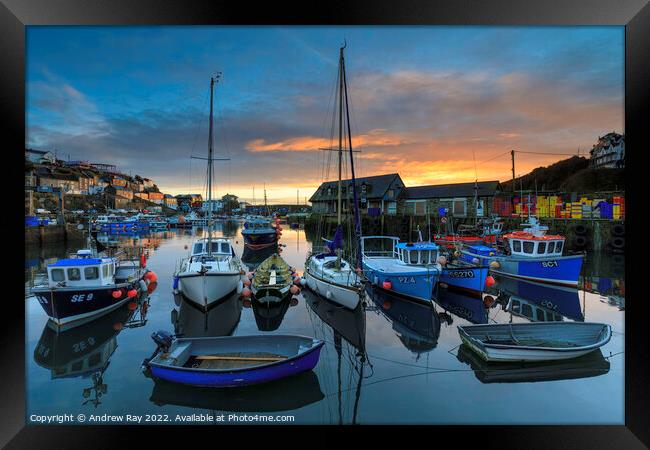 Mevagissey Harbour at sunrise Framed Print by Andrew Ray