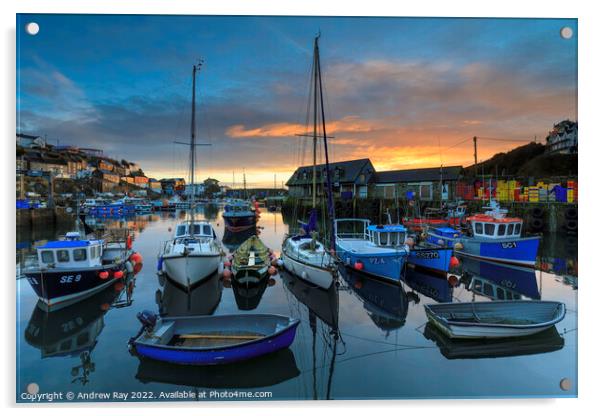 Mevagissey Harbour at sunrise Acrylic by Andrew Ray