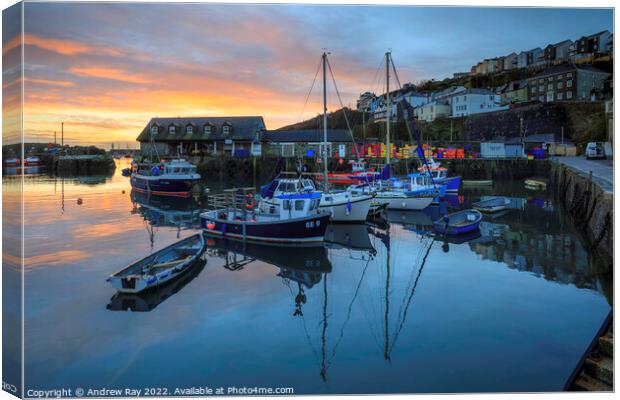 Sunrise reflection at Mevagissey  Canvas Print by Andrew Ray