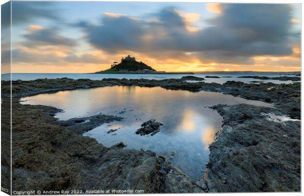 Pool reflections (St Michael's Mount)  Canvas Print by Andrew Ray
