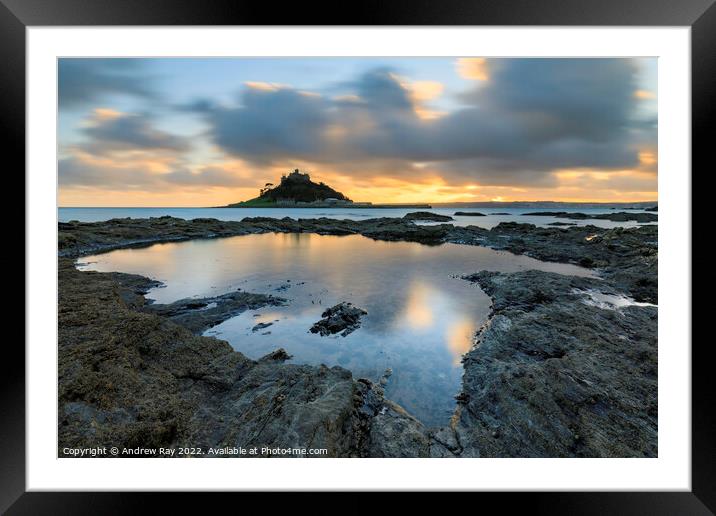 Pool reflections (St Michael's Mount)  Framed Mounted Print by Andrew Ray