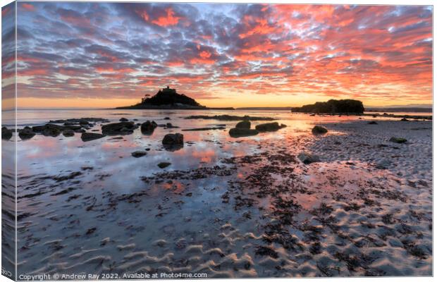 Sand patterns and reflections (St Michael's Mount) Canvas Print by Andrew Ray