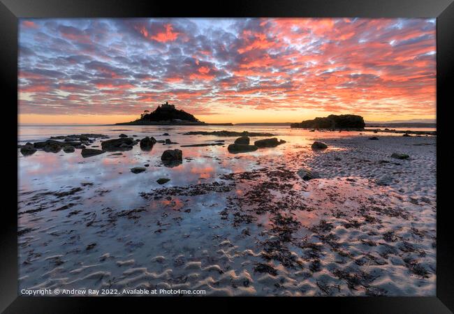 Sand patterns and reflections (St Michael's Mount) Framed Print by Andrew Ray