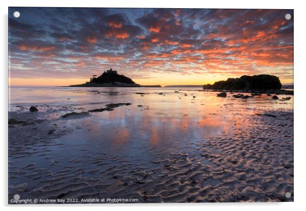 Sand ripples at sunset (St Michael's Mount) Acrylic by Andrew Ray