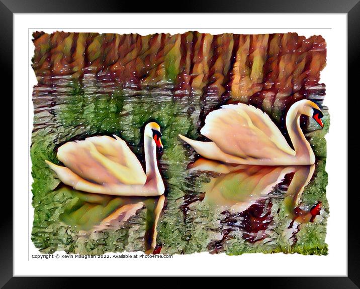Swans On The Lake 1 (Digital Art) Framed Mounted Print by Kevin Maughan
