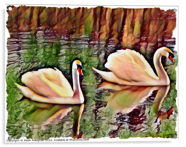 Swans On The Lake 1 (Digital Art) Acrylic by Kevin Maughan