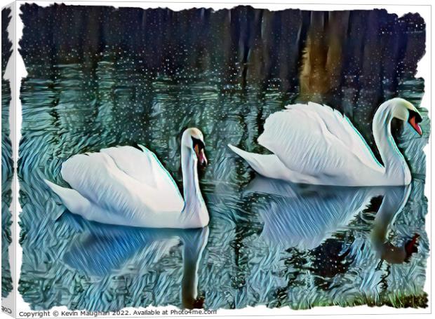 Graceful Swans Glide Through a Serene Digital Canv Canvas Print by Kevin Maughan