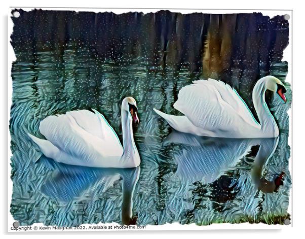 Graceful Swans Glide Through a Serene Digital Canv Acrylic by Kevin Maughan