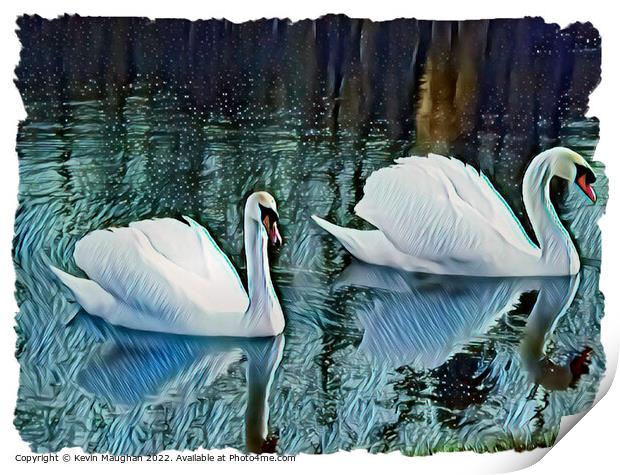 Graceful Swans Glide Through a Serene Digital Canv Print by Kevin Maughan