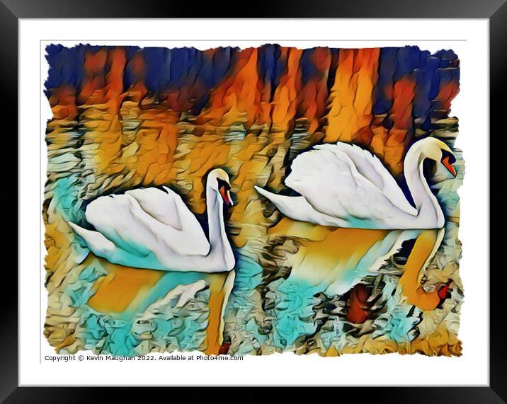 Swans On The Lake 3 (Digital Art) Framed Mounted Print by Kevin Maughan