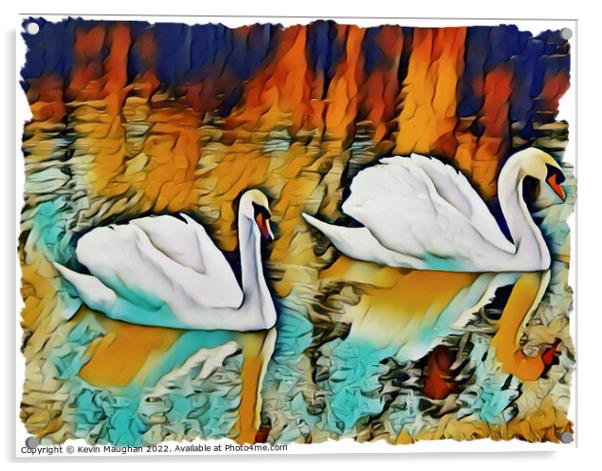 Swans On The Lake 3 (Digital Art) Acrylic by Kevin Maughan