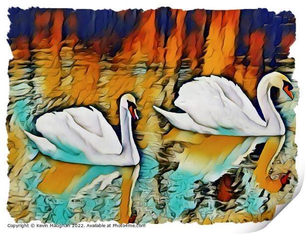 Swans On The Lake 3 (Digital Art) Print by Kevin Maughan