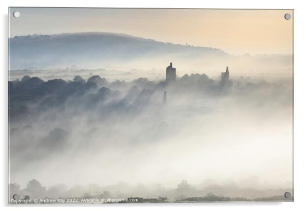 Misty morning (Wheal Uny Mine) Acrylic by Andrew Ray