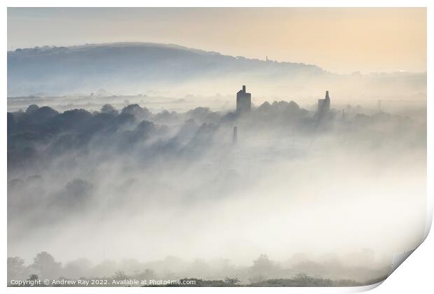 Misty morning (Wheal Uny Mine) Print by Andrew Ray
