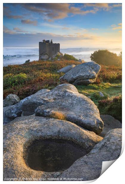 Early morning at Carn Brea Castle Print by Andrew Ray