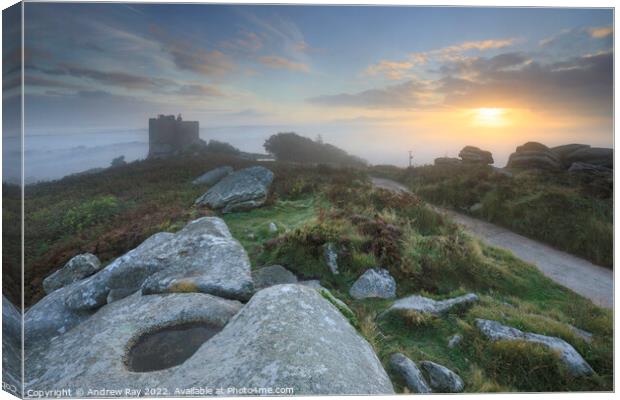 Misty sunrise (Carn Brea) Canvas Print by Andrew Ray