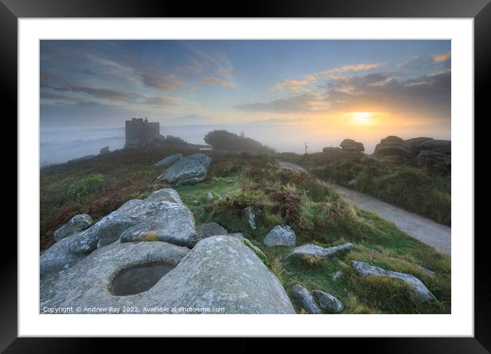 Misty sunrise (Carn Brea) Framed Mounted Print by Andrew Ray
