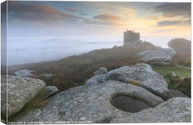 Misty morning at Carn Brea Canvas Print by Andrew Ray