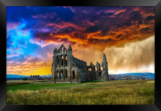 Whitby Abbey Storm Clouds Framed Print by Alison Chambers