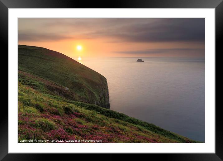 Setting sun from the coast path (St Agnes)  Framed Mounted Print by Andrew Ray