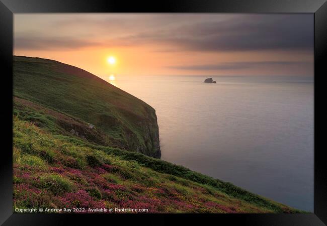 Setting sun from the coast path (St Agnes)  Framed Print by Andrew Ray