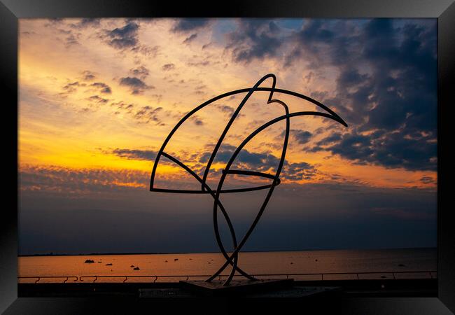 Baltic behind Mati Karmin's Memorial in Tallinn, Estonia Framed Print by Sally Wallis