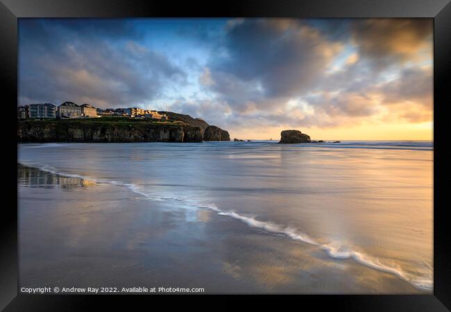 Shoreline view (Perranporth) Framed Print by Andrew Ray