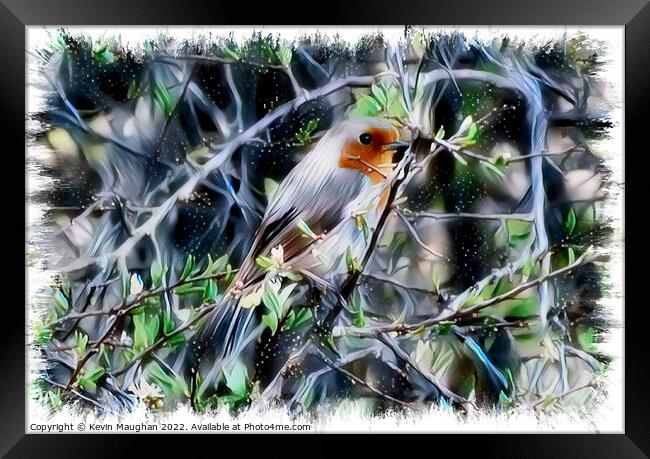 Robin In The Tree (Digital Art) Framed Print by Kevin Maughan