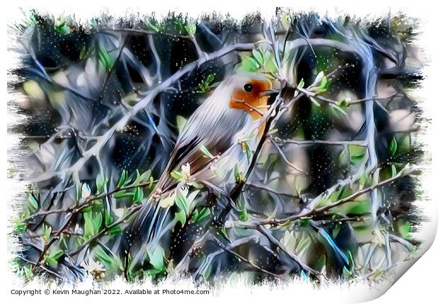 Robin In The Tree (Digital Art) Print by Kevin Maughan