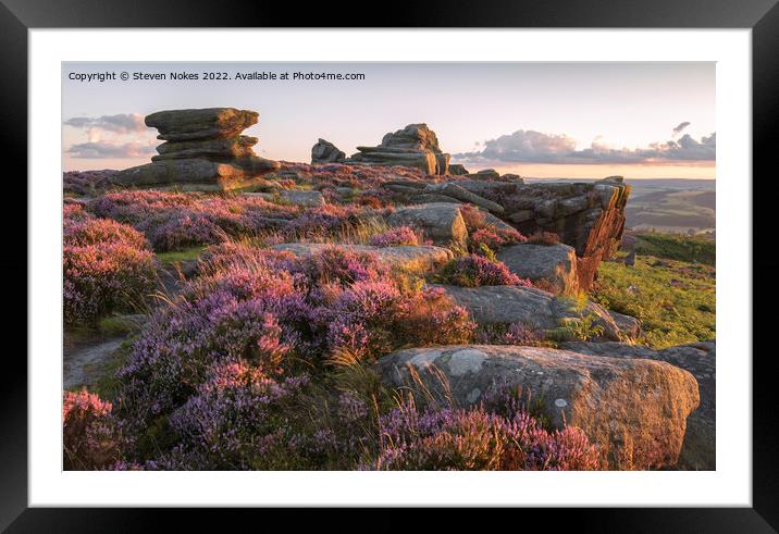 Majestic Heather Overlooking Peak District Framed Mounted Print by Steven Nokes