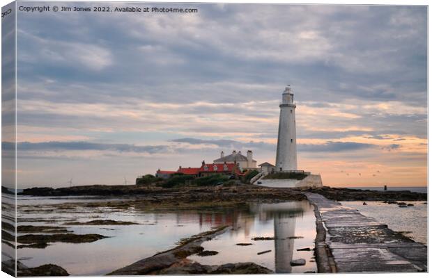 Quiet morning at St Mary's Island Canvas Print by Jim Jones