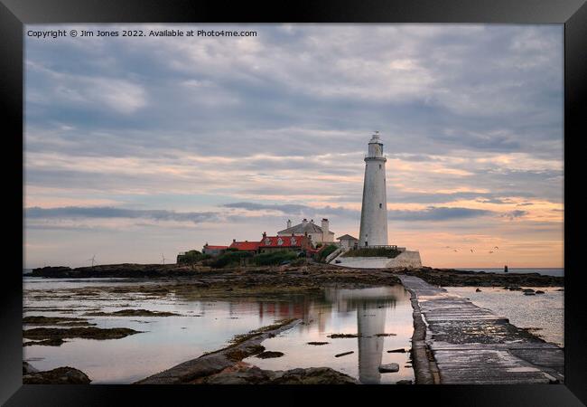 Quiet morning at St Mary's Island Framed Print by Jim Jones