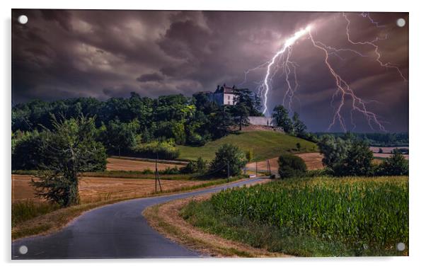 Chateau de Roquefere Lightning Strikes Acrylic by Dave Williams