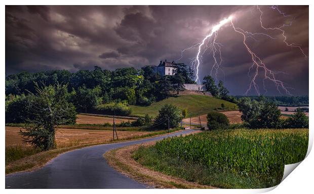 Chateau de Roquefere Lightning Strikes Print by Dave Williams