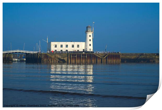 Scarborough Lighthouse Reflection  Print by Alison Chambers
